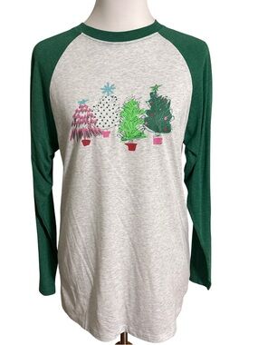The Royal Standard Green Raglan Long Sleeve Tee with Holiday Tree Graphic